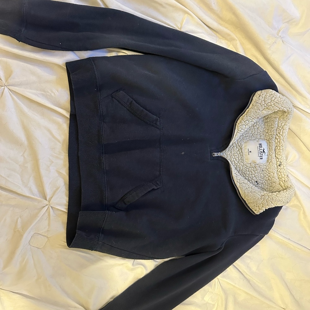 Hollister Navy Blue Sweater with Cream Collar